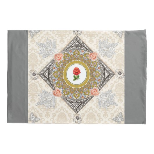  collage Retro met kant en bloemen Kussensloop (Achterkant-Links)