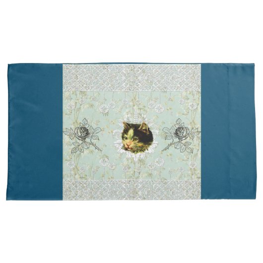 collage Retro met kant en bloemen Kussensloop (Voorkant-Rechts)