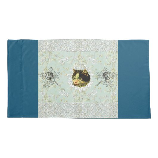  collage Retro met kant en bloemen Kussensloop (Achterkant-Links)