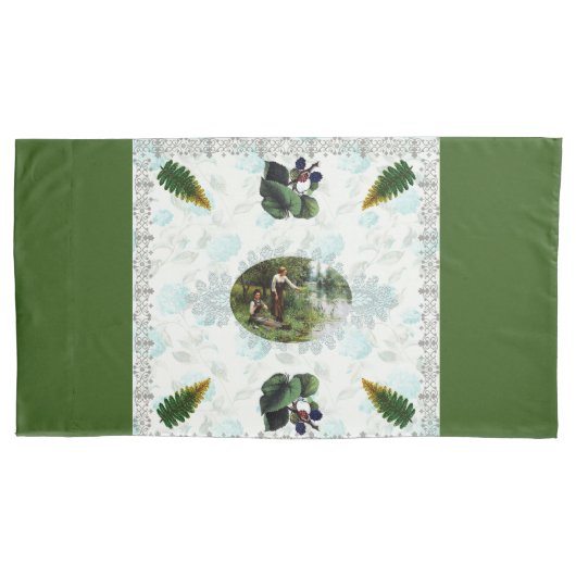  collage Retro met kant en bloemen Kussensloop (Voorkant-Links)