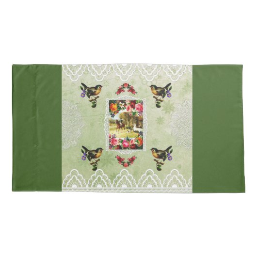  collage Retro met kant en bloemen Kussensloop (Achterkant)