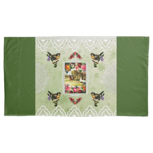  collage Retro met kant en bloemen Kussensloop (Voorkant)