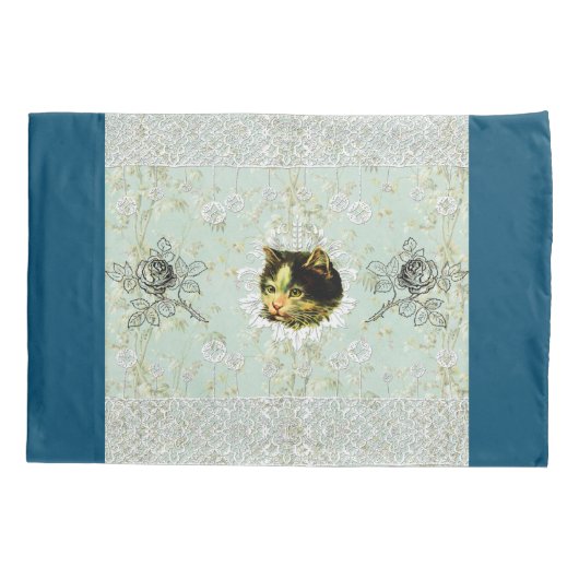  collage Retro met kant en bloemen Kussensloop (Achterkant-Links)