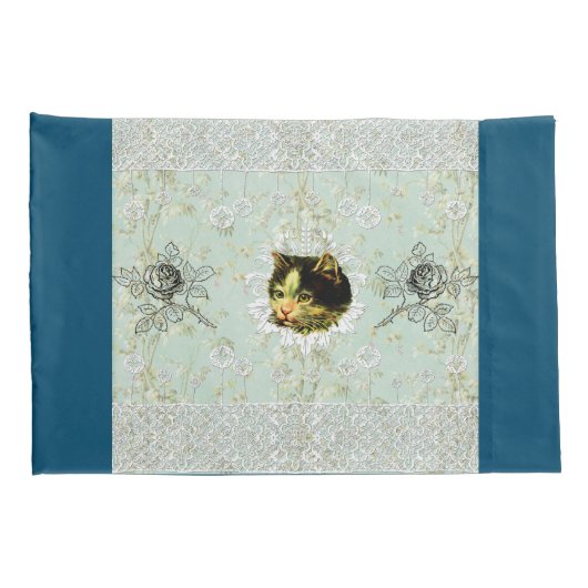  collage Retro met kant en bloemen Kussensloop (Achterkant-Rechts)