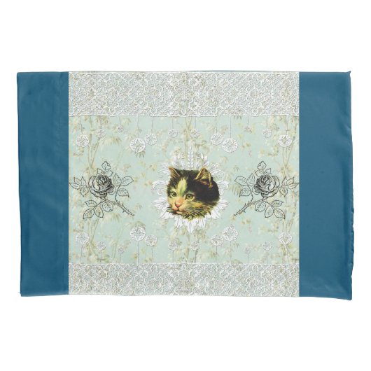  collage Retro met kant en bloemen Kussensloop (Voorkant-Links)