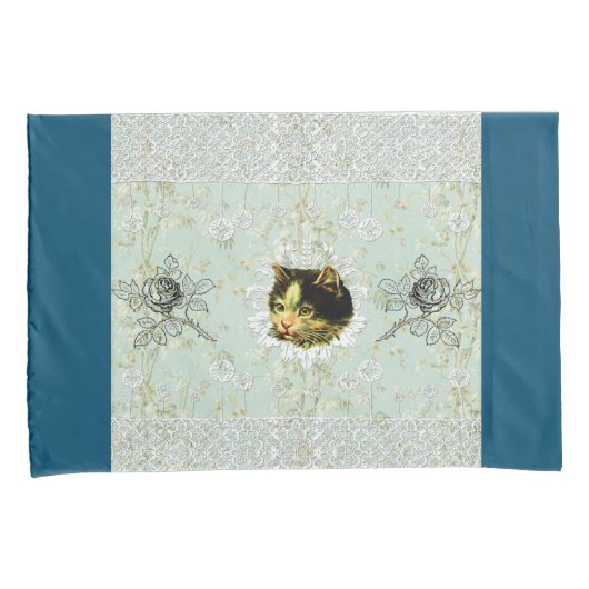 collage Retro met kant en bloemen Kussensloop (Voorkant-Rechts)