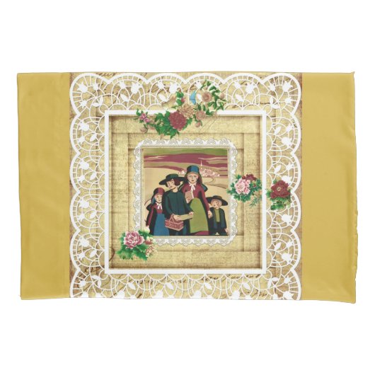  collage Retro met kant en bloemen Kussensloop (Voorkant)