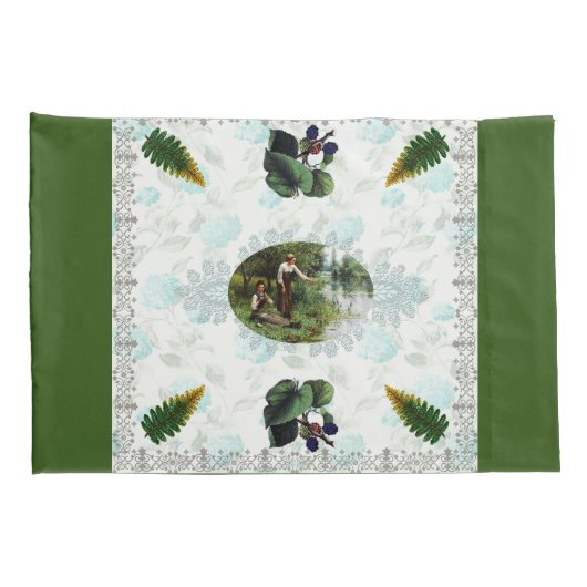  collage Retro met kant en bloemen Kussensloop (Achterkant-Rechts)