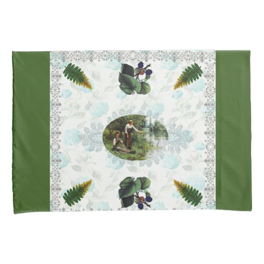  collage Retro met kant en bloemen Kussensloop (Voorkant-Rechts)