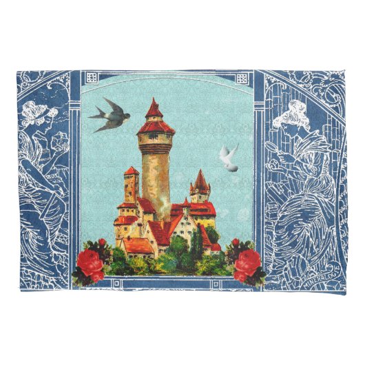  collage Retro met kant en bloemen Kussensloop (Voorkant-Links)