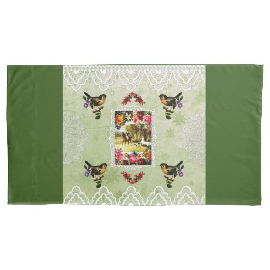  collage Retro met kant en bloemen Kussensloop (Voorkant-Links)