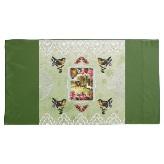 collage Retro met kant en bloemen Kussensloop (Voorkant-Rechts)