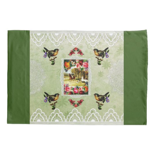  collage Retro met kant en bloemen Kussensloop (Achterkant-Links)