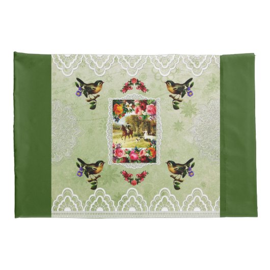  collage Retro met kant en bloemen Kussensloop (Achterkant-Rechts)