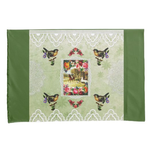  collage Retro met kant en bloemen Kussensloop (Voorkant-Rechts)