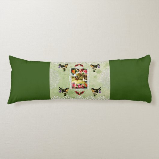  collage Retro met kant en bloemen Lichaamskussen (Voorkant)