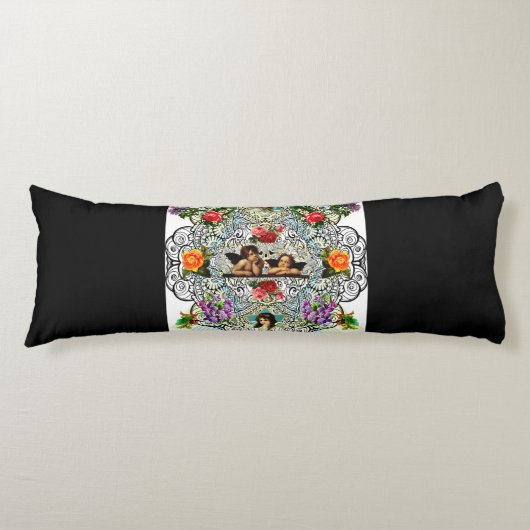collage Retro met kant en bloemen Lichaamskussen (Voorkant)