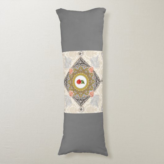  collage Retro met kant en bloemen Lichaamskussen (Voorkant Verticaal)