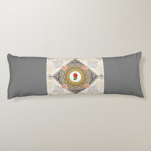 collage Retro met kant en bloemen Lichaamskussen (Achterkant)