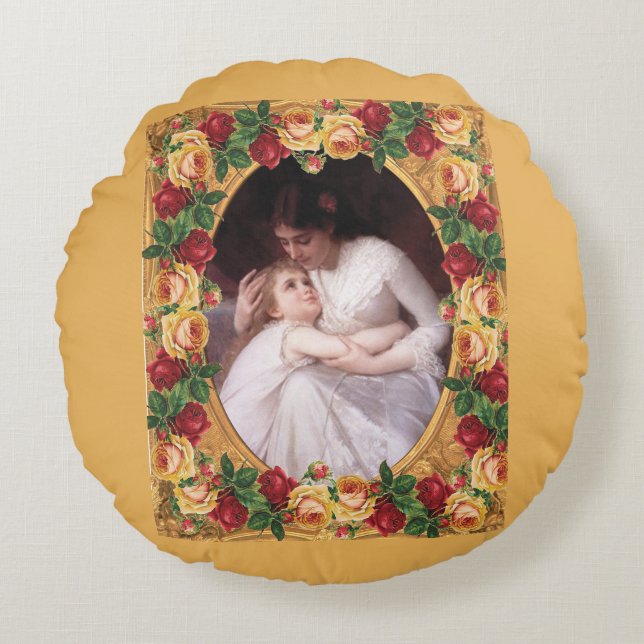  collage Retro met kant en bloemen Rond Kussen (Voorkant)