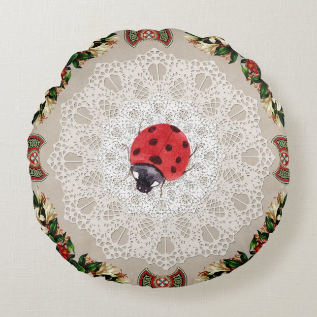  collage Retro met kant en bloemen Rond Kussen (Voorkant)