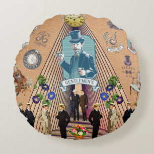 collage Retro met kant en bloemen Rond Kussen