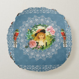  collage Retro met kant en bloemen Rond Kussen