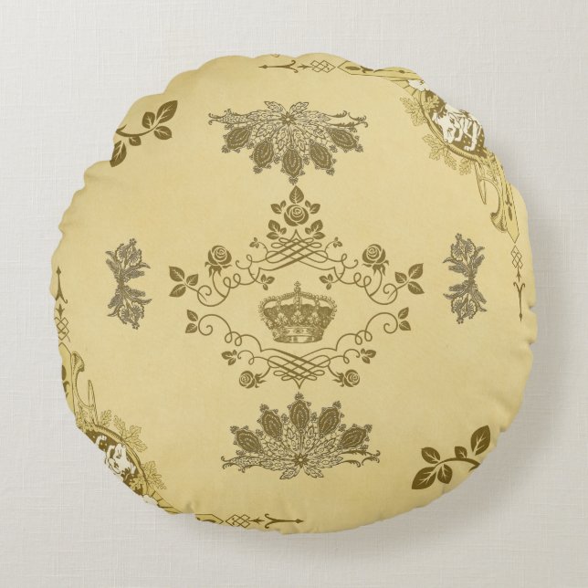  collage Retro met kant en bloemen Rond Kussen (Voorkant)