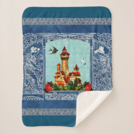 collage Retro met kant en bloemen Sherpa Deken