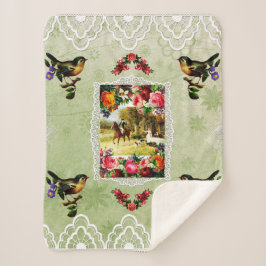 collage Retro met kant en bloemen Sherpa Deken