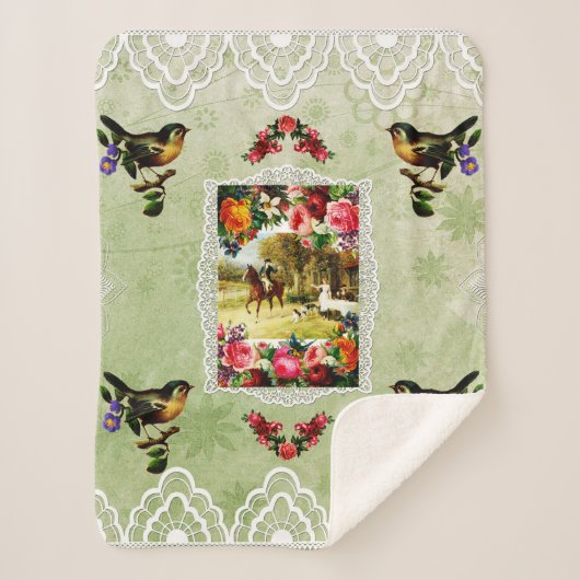  collage Retro met kant en bloemen Sherpa Deken (Voorkant)