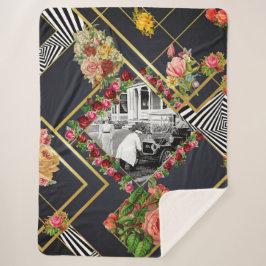  collage Retro met kant en bloemen Sherpa Deken