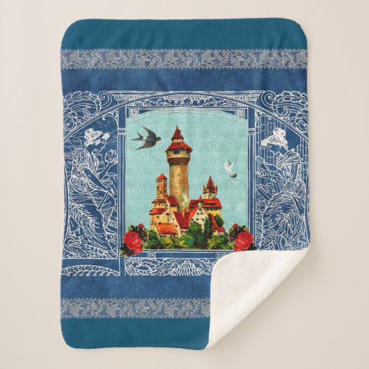  collage Retro met kant en bloemen Sherpa Deken (Voorkant)