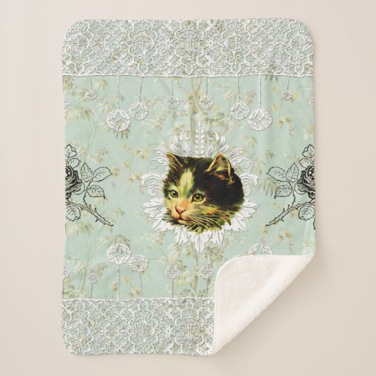  collage Retro met kant en bloemen Sherpa Deken (Voorkant)