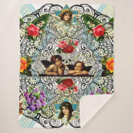  collage Retro met kant en bloemen Sherpa Deken