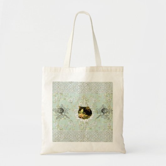  collage Retro met kant en bloemen Tote Bag (Voorkant)