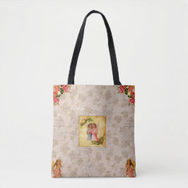 collage Retro met kant en bloemen Tote Bag