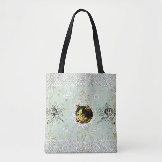  collage Retro met kant en bloemen Tote Bag (Voorkant)