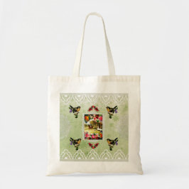 collage Retro met kant en bloemen Tote Bag