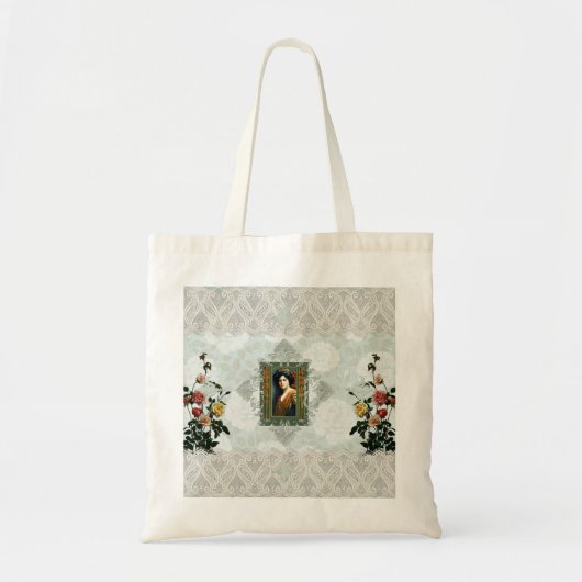  collage Retro met kant en bloemen Tote Bag (Voorkant)