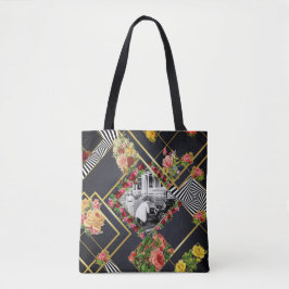 collage Retro met kant en bloemen Tote Bag