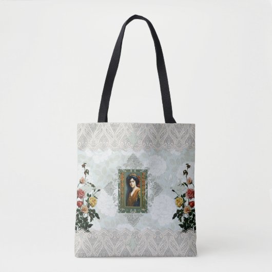 collage Retro met kant en bloemen Tote Bag (Voorkant)
