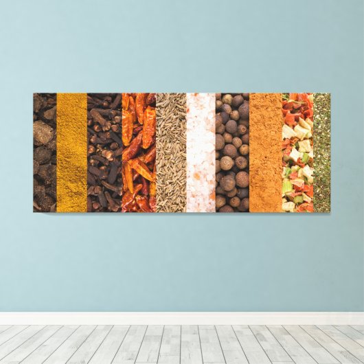 Collage set specerijen en voedselingrediënten canvas afdruk (Insitu (Houten vloer))