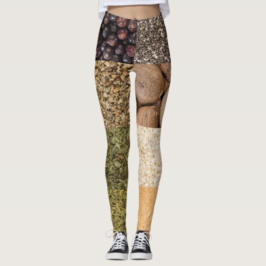 Collage set specerijen en voedselingrediënten leggings (Voorkant)
