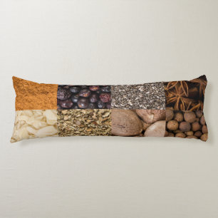 Collage set specerijen en voedselingrediënten lichaamskussen