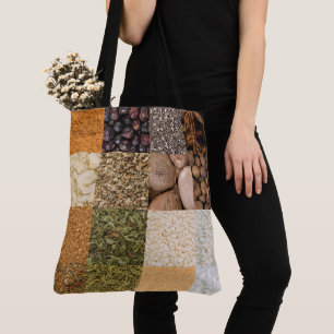 Collage set specerijen en voedselingrediënten tote bag