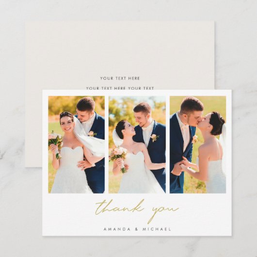 Collage Simple Elegant Modern Gold Wedding Bedankkaart (Voorkant / Achterkant)