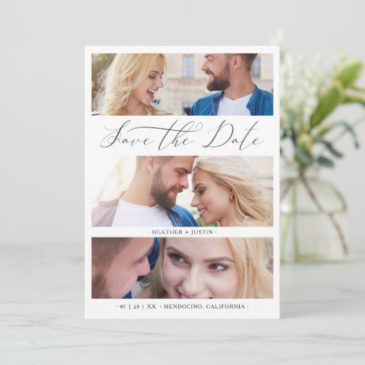 Collage Trendy Script 3 Wedding Engagement Photos (Staand voorkant)