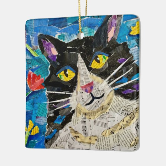 Collage Tuxedo Cat Keramisch Ornament (Links)