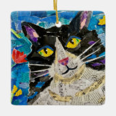Collage Tuxedo Cat Keramisch Ornament (Voorkant)